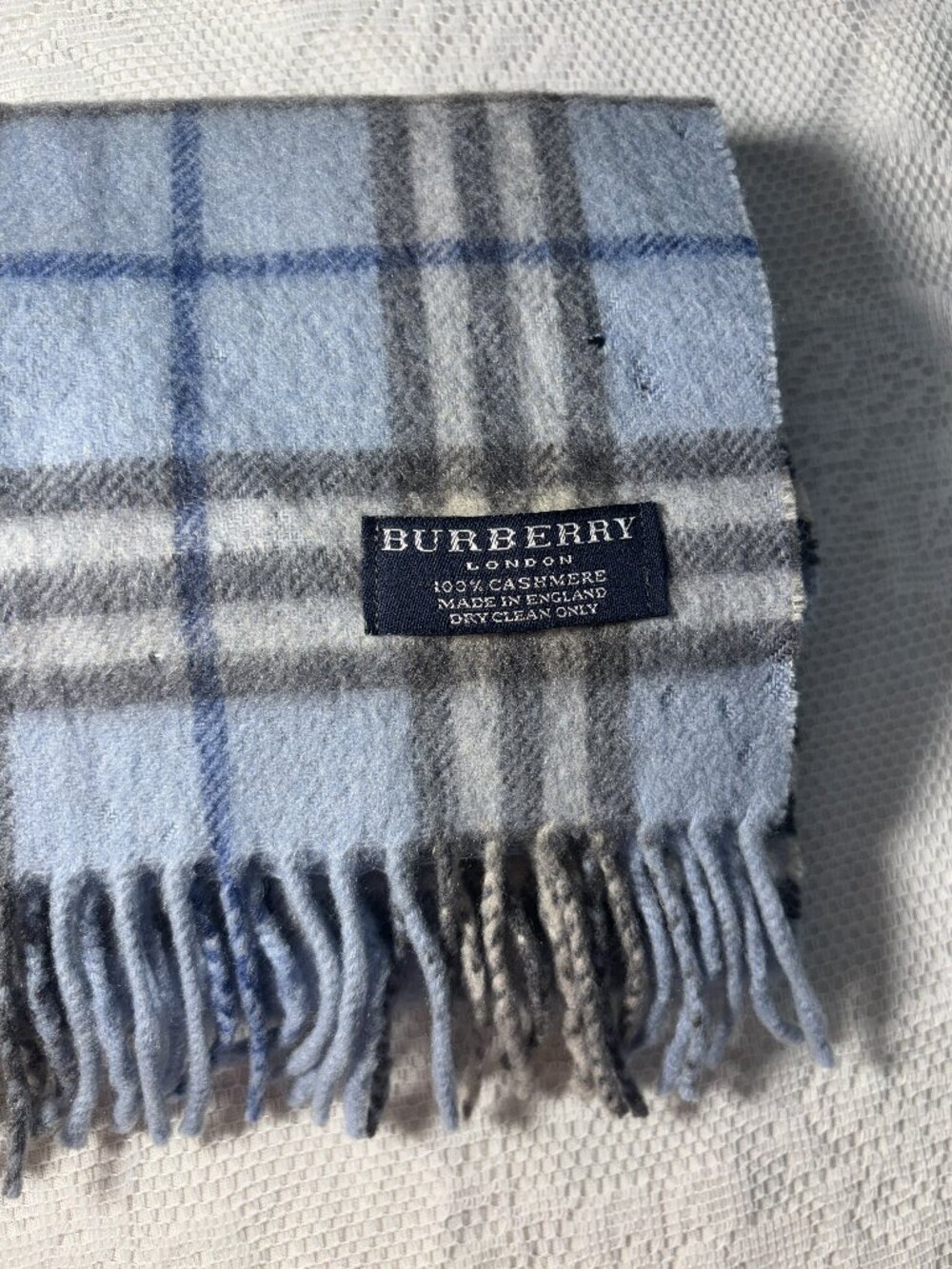 Vintage Burberry Blue Check Cashmere Scarf